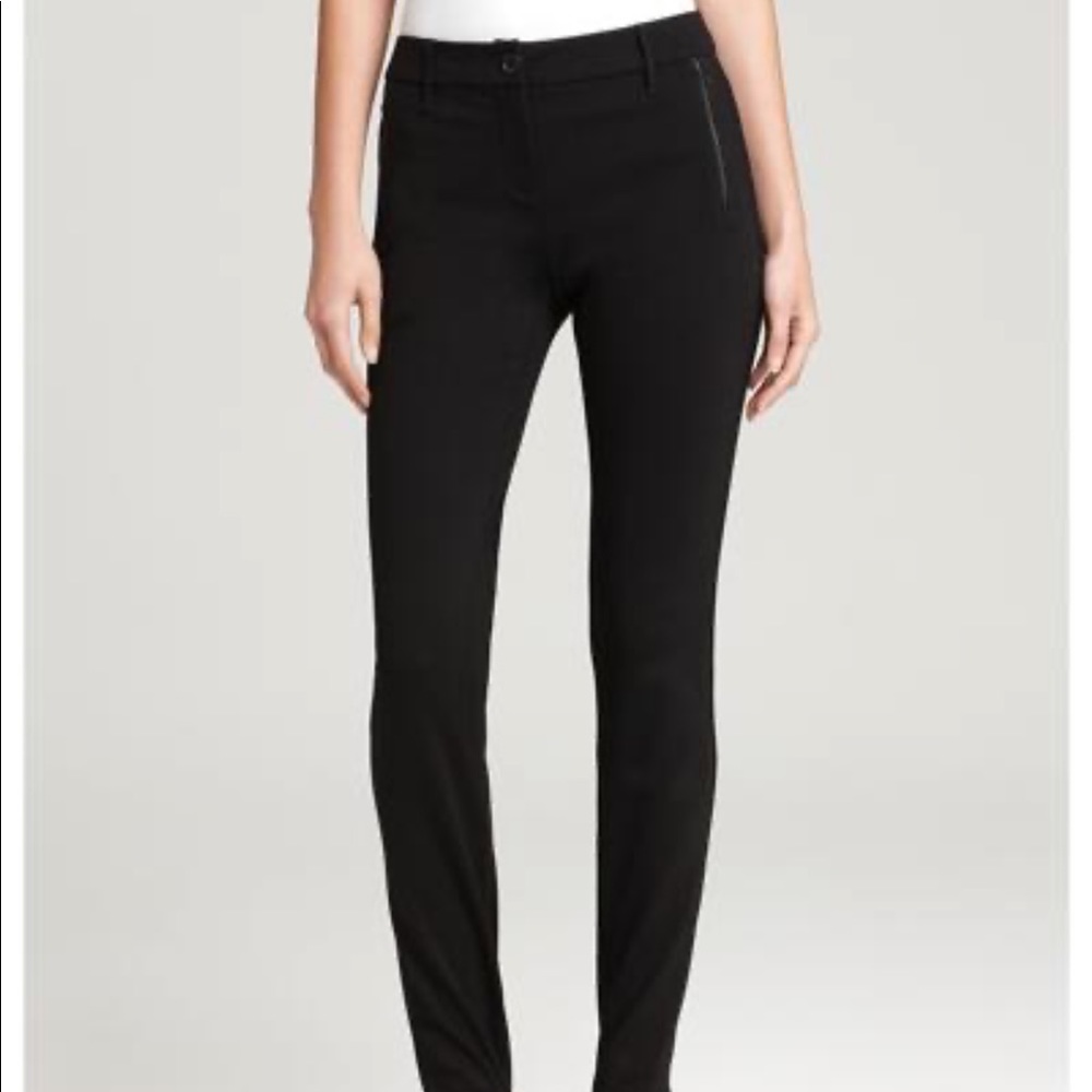 Eileen Fisher Black Leather Trim Ponte Slim Pants 2 Petite
